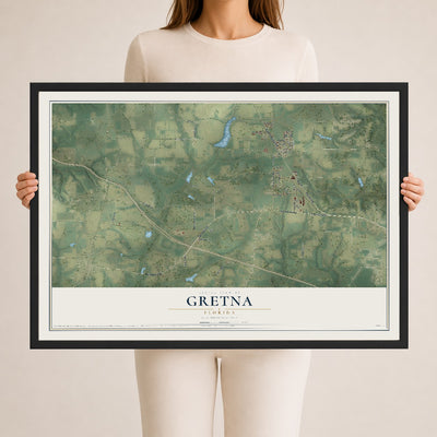 Gretna, Florida map print, 24" x 36" W/ Black Ayous Wood Frame mockup