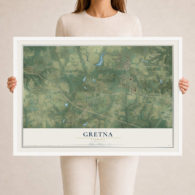 Gretna, Florida map print, 24" x 36" W/ White Ayous Wood Frame mockup