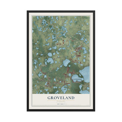 Groveland, Florida map print, 12" x 18" W/ Black Ayous Wood Frame mockup