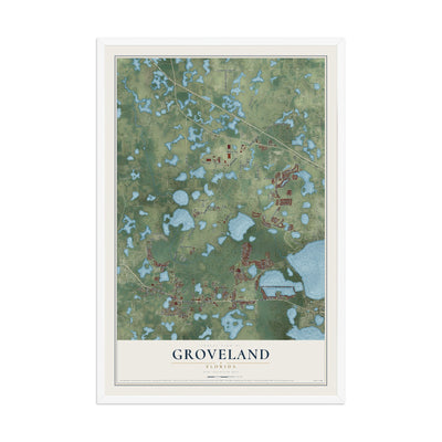 Groveland, Florida map print, 12" x 18" W/ White Ayous Wood Frame mockup