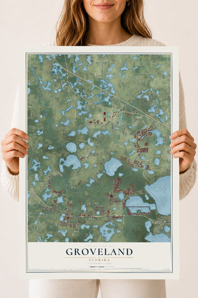Groveland, Florida map print, 18" x 24" Archival Matte Print mockup