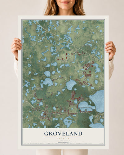 Groveland, Florida map print, 24" x 36" Archival Matte Print mockup