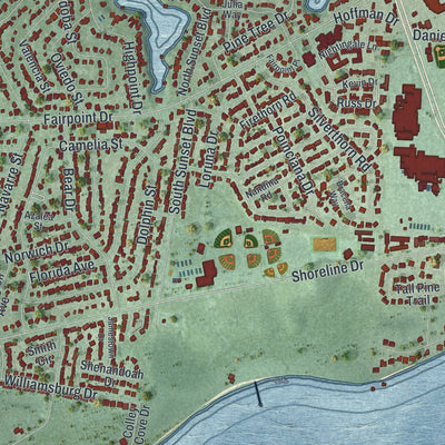 Close-up 1 of the Gulf Breeze, Florida map artwork