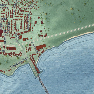 Close-up 2 of the Gulf Breeze, Florida map artwork