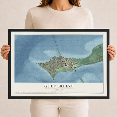 Gulf Breeze, Florida map print, 12" x 18" W/ Black Ayous Wood Frame mockup