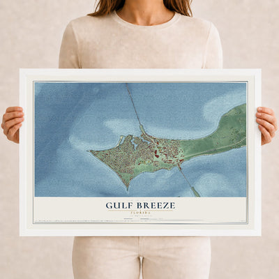 Gulf Breeze, Florida map print, 12" x 18" W/ White Ayous Wood Frame mockup