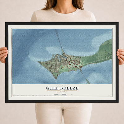 Gulf Breeze, Florida map print, 18" x 24" W/ Black Ayous Wood Frame mockup