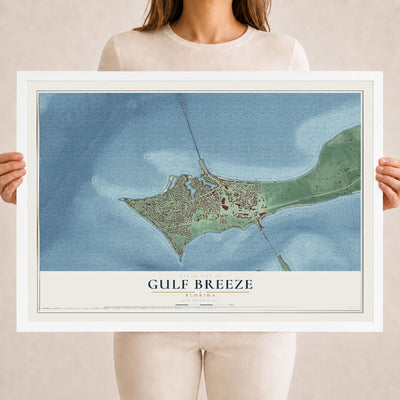 Gulf Breeze, Florida map print, 18" x 24" W/ White Ayous Wood Frame mockup
