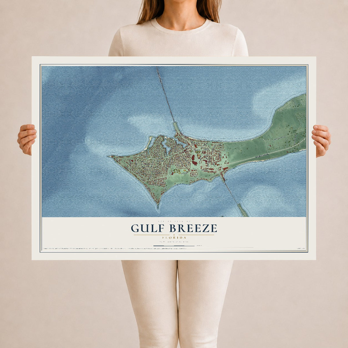 Gulf Breeze, Florida map print, 24" x 36" Archival Matte Print mockup