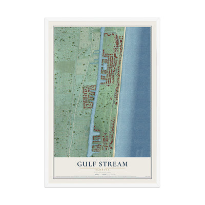 Gulf Stream, Florida map print, 12" x 18" W/ White Ayous Wood Frame mockup
