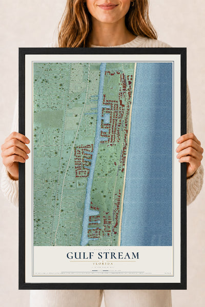 Gulf Stream, Florida map print, 18" x 24" W/ Black Ayous Wood Frame mockup