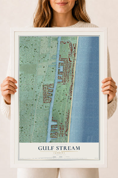 Gulf Stream, Florida map print, 18" x 24" W/ White Ayous Wood Frame mockup