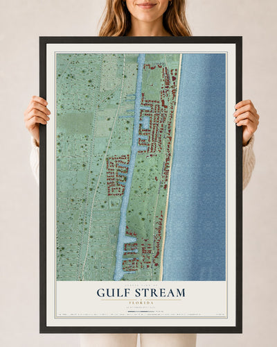 Gulf Stream, Florida map print, 24" x 36" W/ Black Ayous Wood Frame mockup