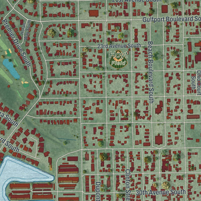Close-up 1 of the Gulfport, Florida map artwork
