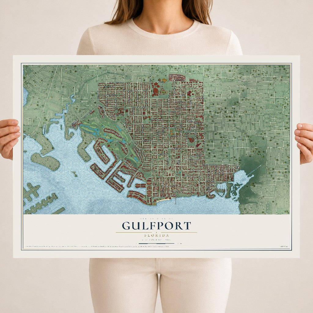 Gulfport, Florida map print, 18" x 24" Archival Matte Print mockup