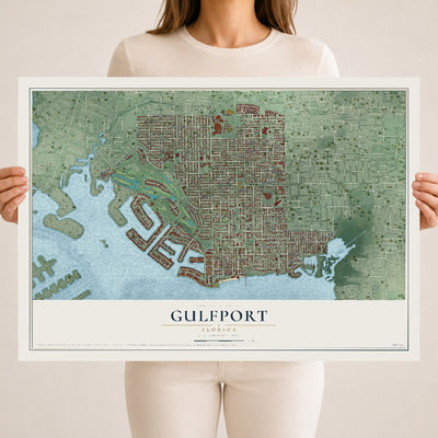 Gulfport, Florida map print, 18" x 24" Archival Matte Print mockup