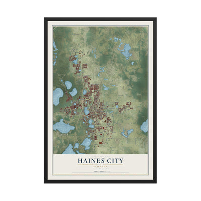 Haines City, Florida map print, 12" x 18" W/ Black Ayous Wood Frame mockup