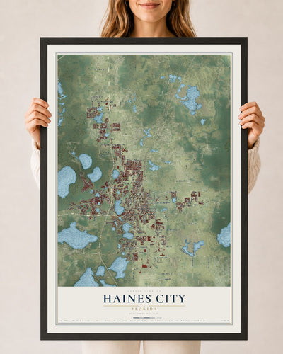 Haines City, Florida map print, 24" x 36" W/ Black Ayous Wood Frame mockup