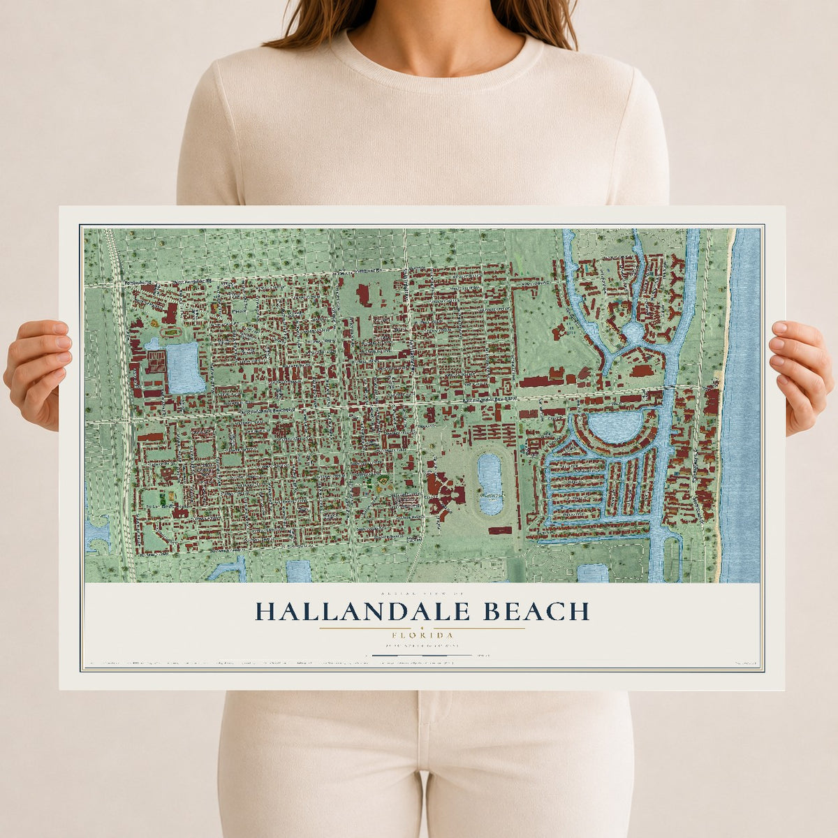 Hallandale Beach, Florida map print, 12" x 18" Archival Matte Print mockup