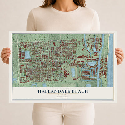 Hallandale Beach, Florida map print, 12" x 18" Archival Matte Print mockup