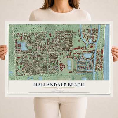 Hallandale Beach, Florida map print, 18" x 24" Archival Matte Print mockup