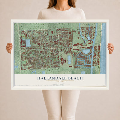 Hallandale Beach, Florida map print, 24" x 36" Archival Matte Print mockup