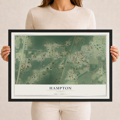 Hampton, Florida map print, 12" x 18" W/ Black Ayous Wood Frame mockup