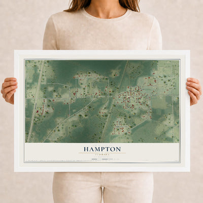 Hampton, Florida map print, 12" x 18" W/ White Ayous Wood Frame mockup