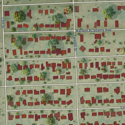 Close-up of the map of Harlem, Florida print showing street and building detail