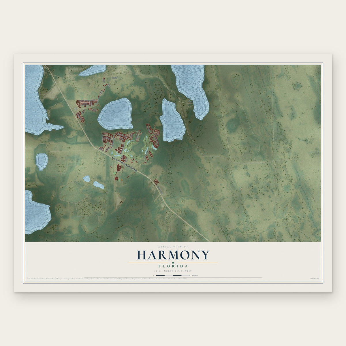 Harmony, Florida map print, the full design