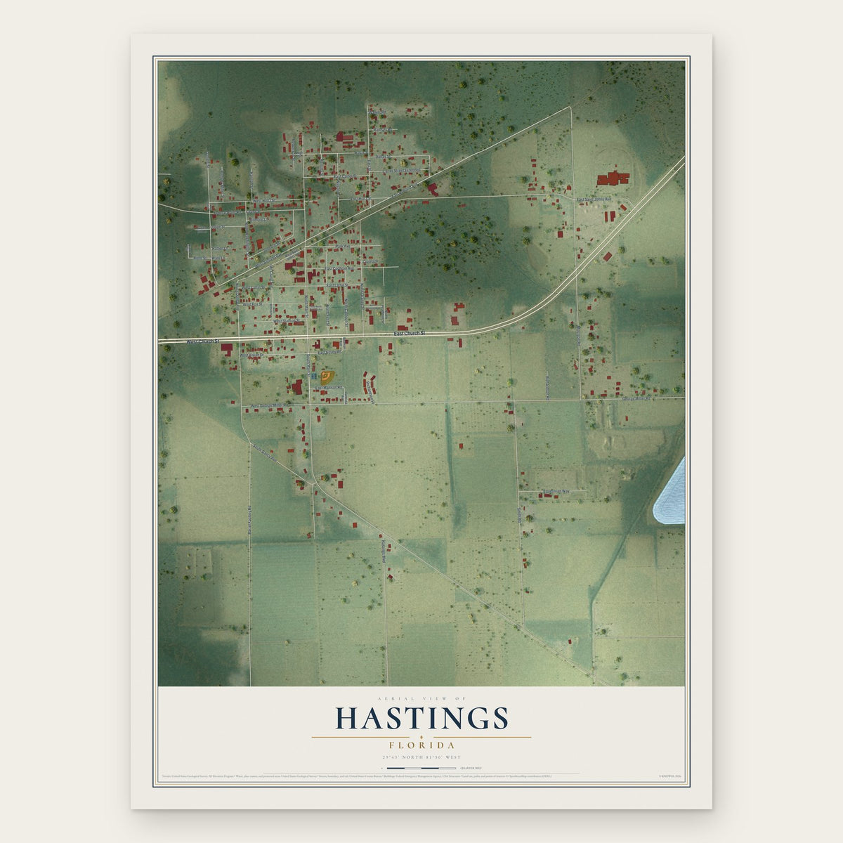 Hastings, Florida map print, the full design