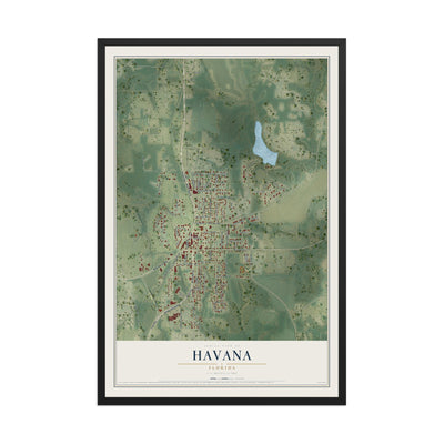 Havana, Florida map print, 12" x 18" W/ Black Ayous Wood Frame mockup