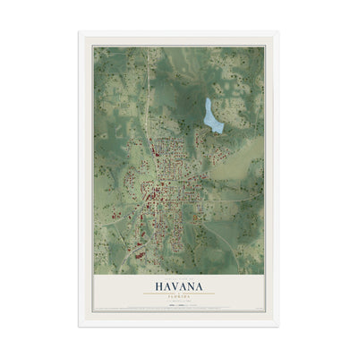 Havana, Florida map print, 12" x 18" W/ White Ayous Wood Frame mockup