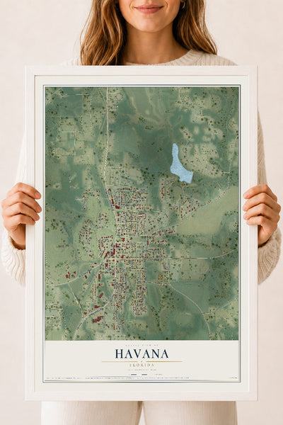 Havana, Florida map print, 18" x 24" W/ White Ayous Wood Frame mockup