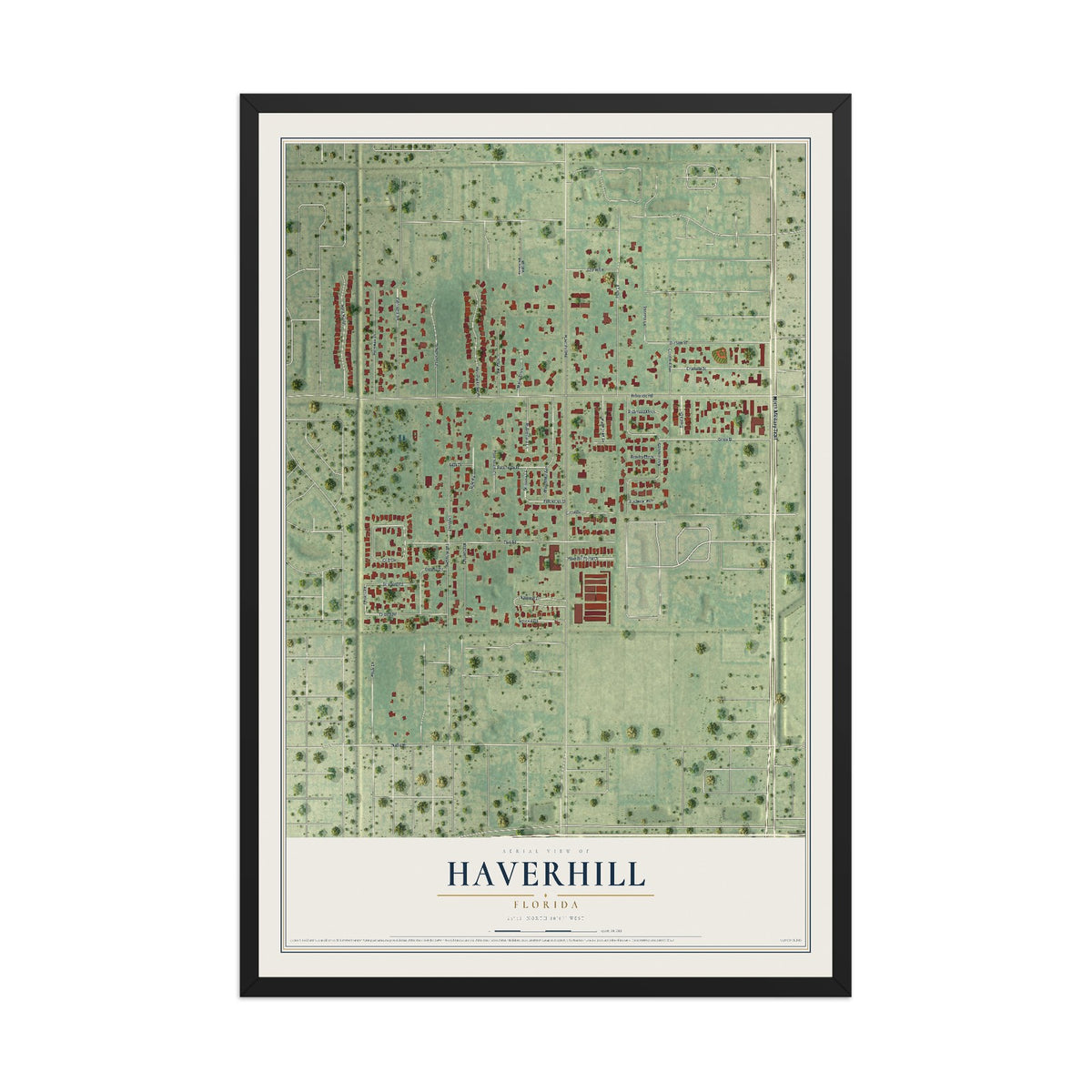 Haverhill, Florida map print, 12" x 18" W/ Black Ayous Wood Frame mockup