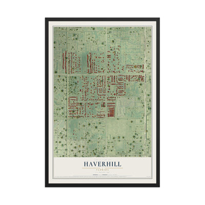 Haverhill, Florida map print, 12" x 18" W/ Black Ayous Wood Frame mockup