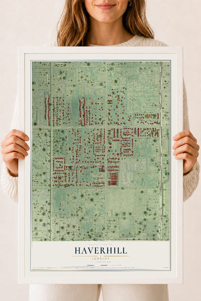 Haverhill, Florida map print, 18" x 24" W/ White Ayous Wood Frame mockup