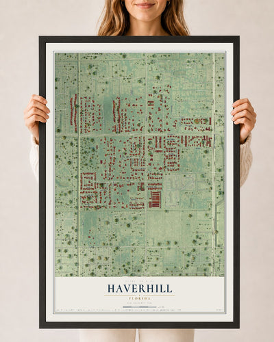 Haverhill, Florida map print, 24" x 36" W/ Black Ayous Wood Frame mockup