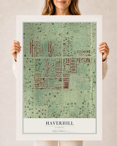 Haverhill, Florida map print, 24" x 36" W/ White Ayous Wood Frame mockup