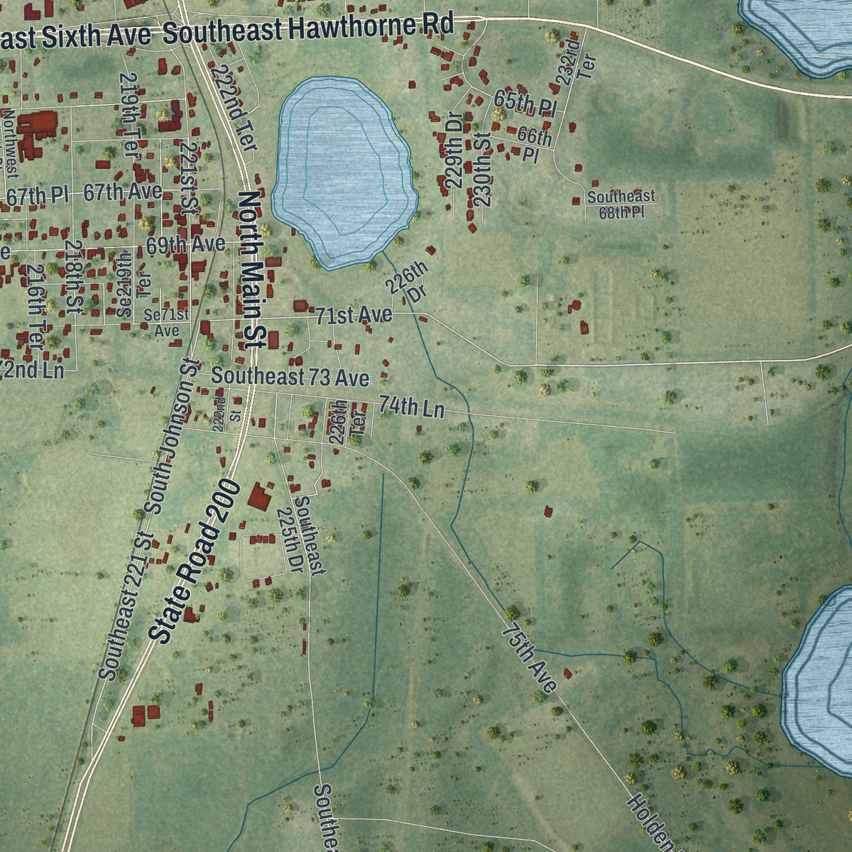 Close-up 1 of the Hawthorne, Florida map artwork