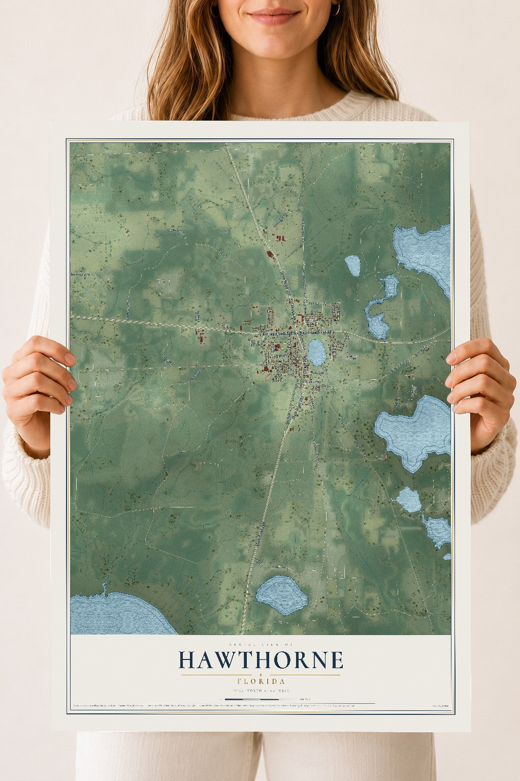 Hawthorne, Florida map print, 18" x 24" Archival Matte Print mockup