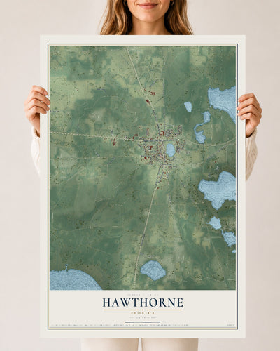 Hawthorne, Florida map print, 24" x 36" Archival Matte Print mockup