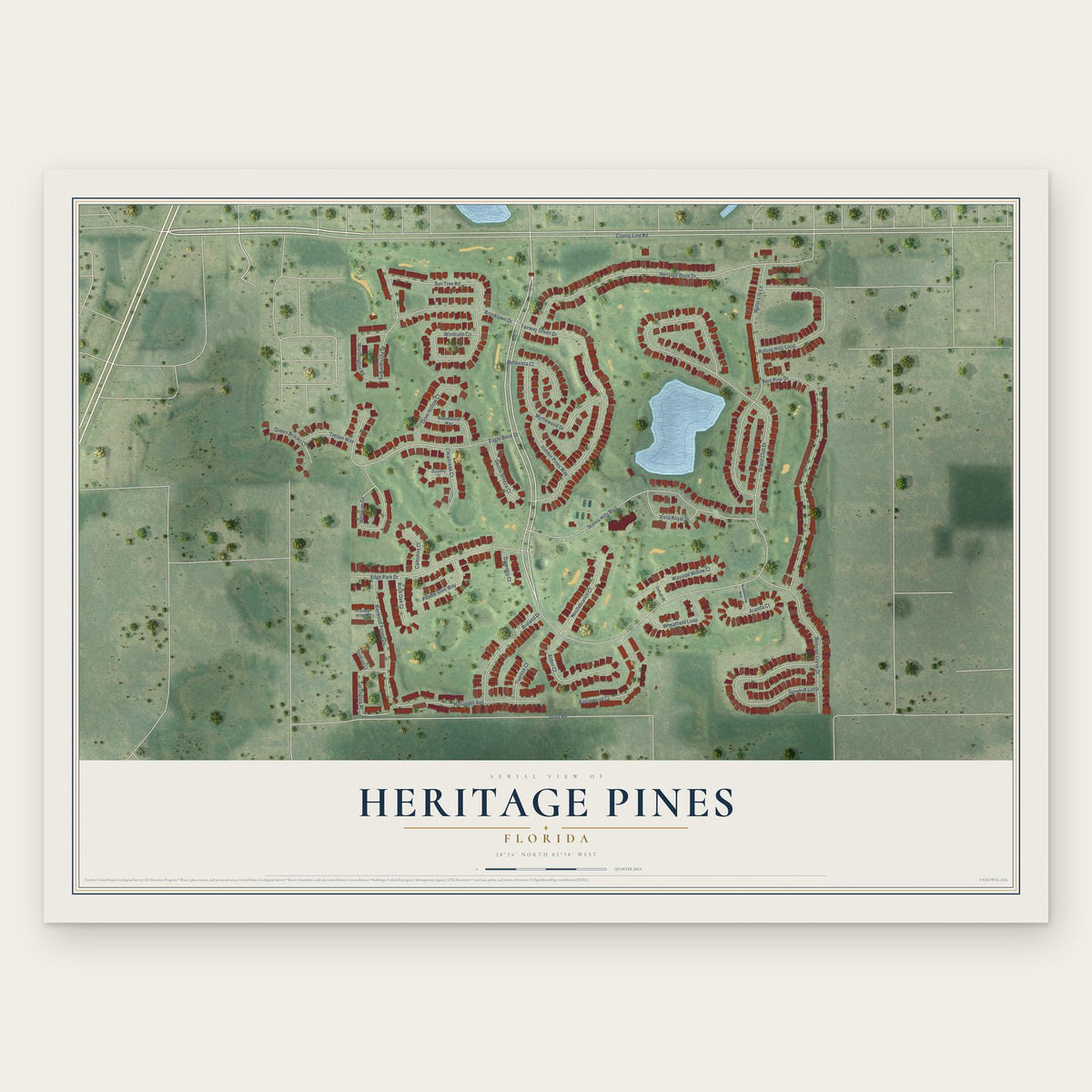 Heritage Pines, Florida map print, the full design