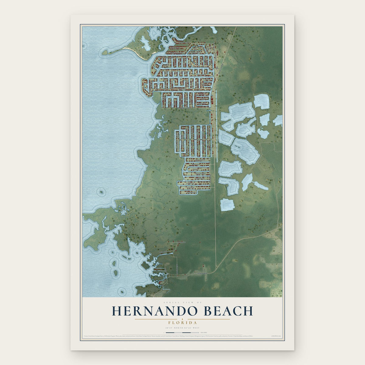 Hernando Beach, Florida map print, the full design