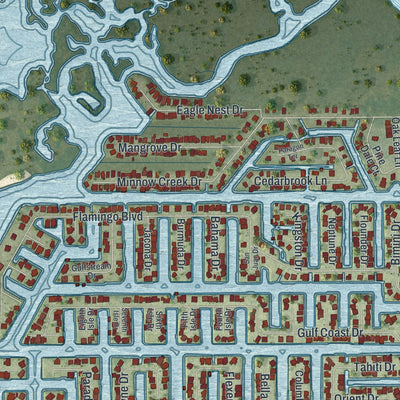 Close-up of the map of Hernando Beach, Florida print showing street and building detail