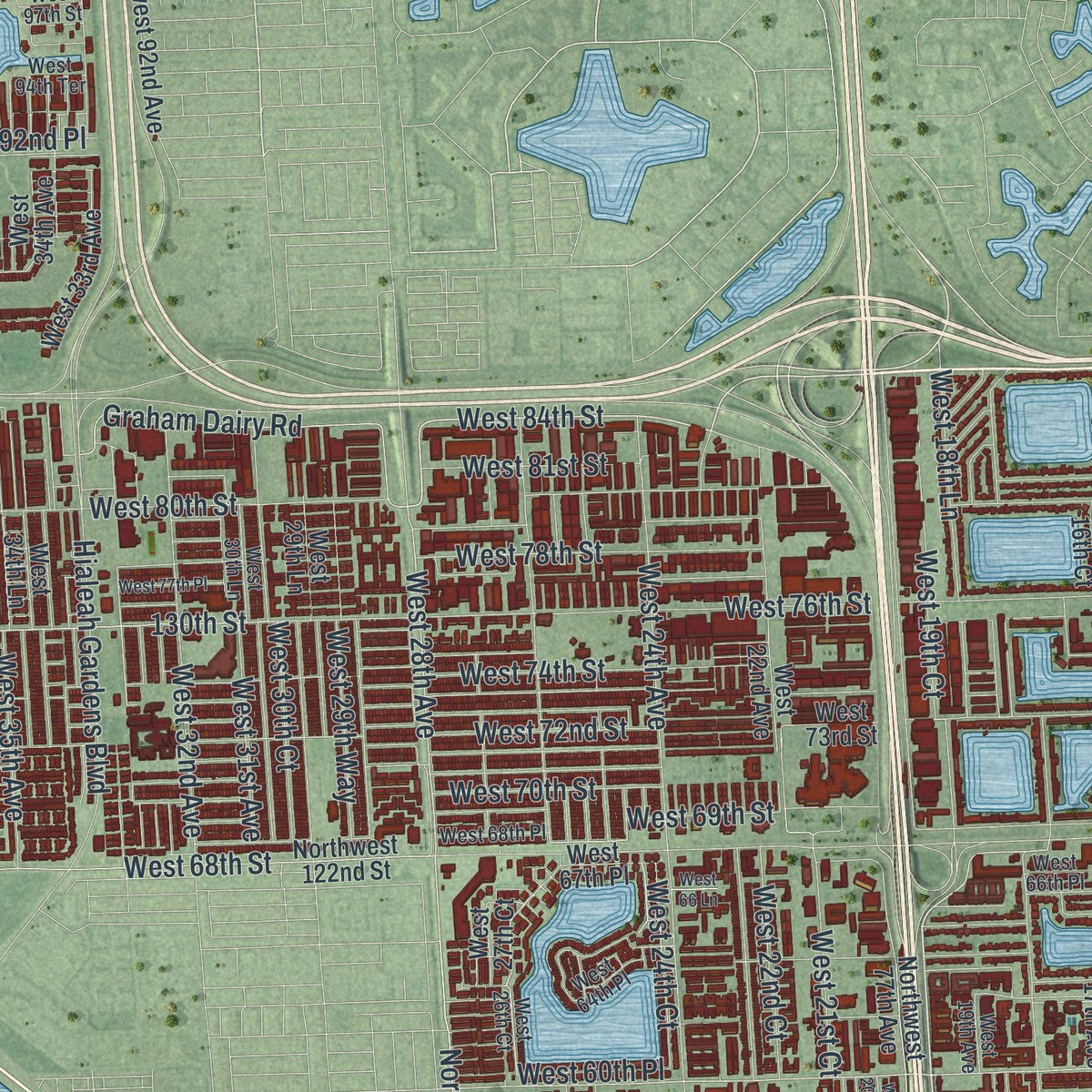 Close-up 2 of the Hialeah, Florida map artwork