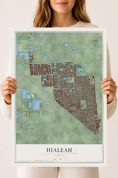 Hialeah, Florida map print, 18" x 24" Archival Matte Print mockup