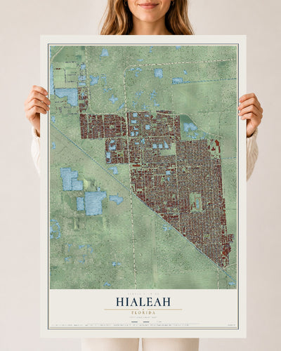 Hialeah, Florida map print, 24" x 36" Archival Matte Print mockup