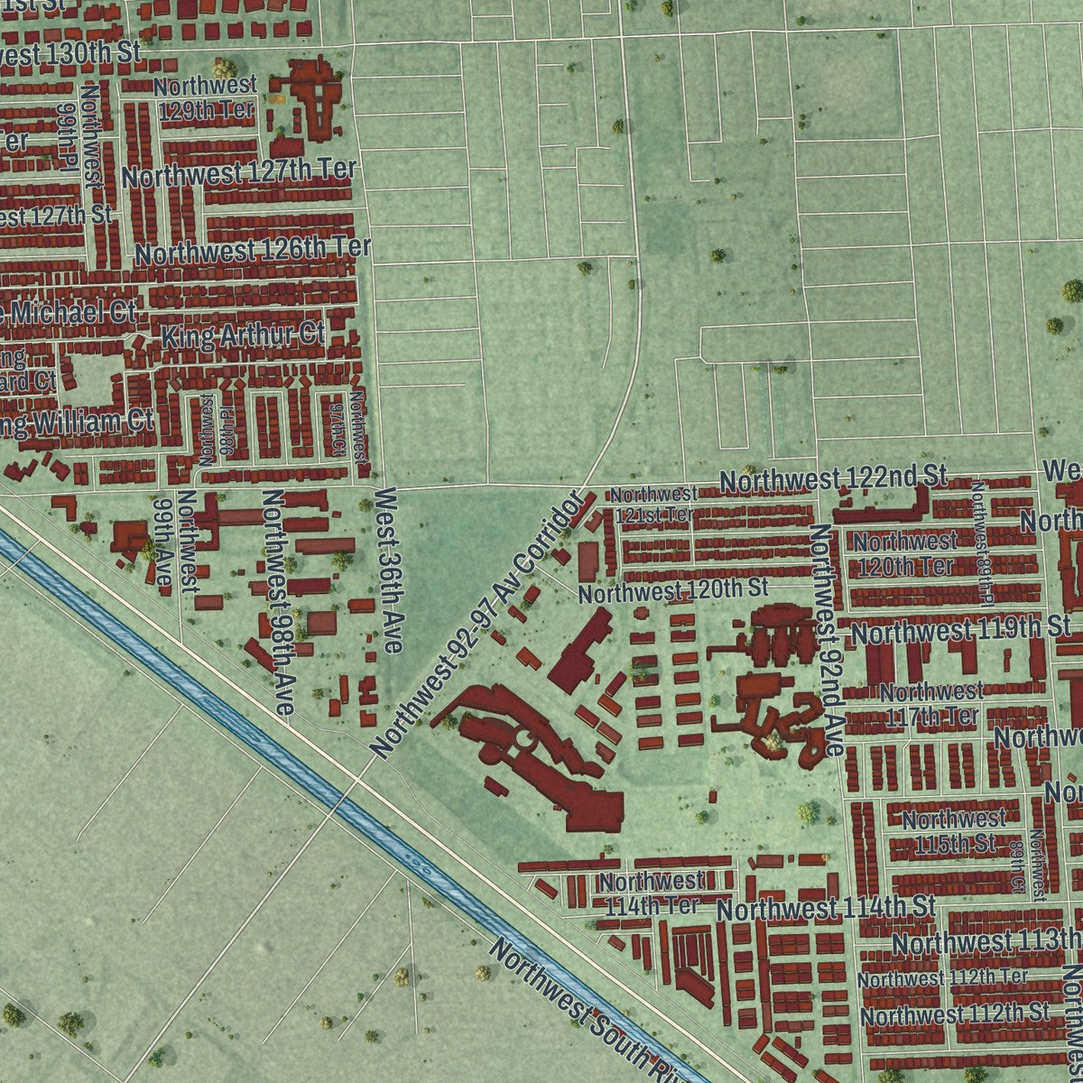 Close-up 1 of the Hialeah Gardens, Florida map artwork