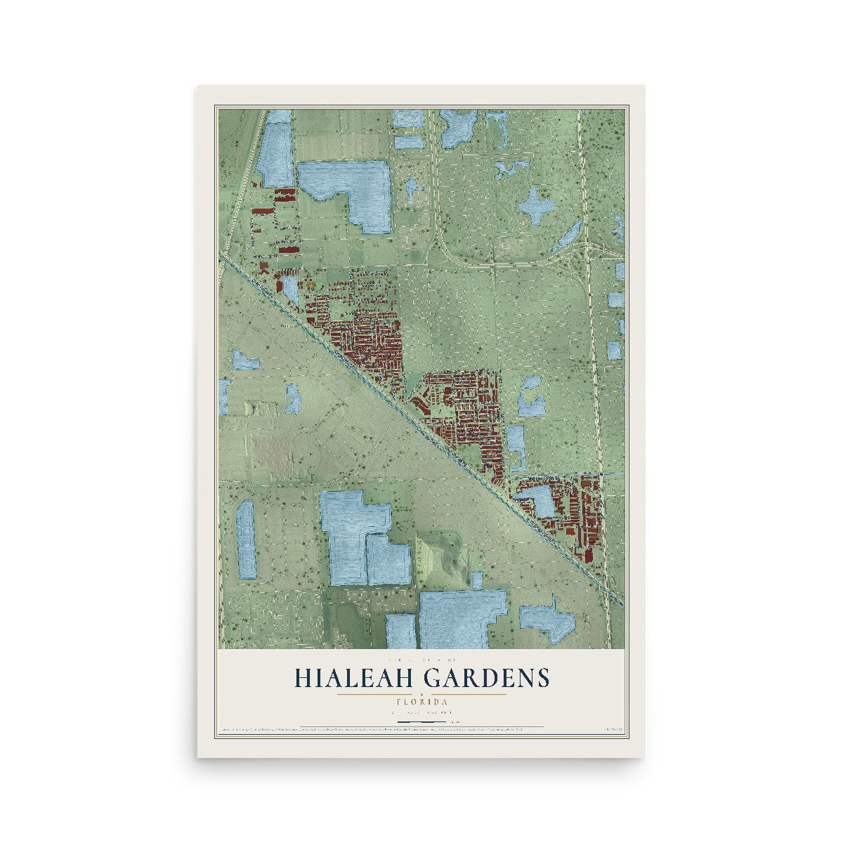 Hialeah Gardens, Florida map print, 12" x 18" Archival Matte Print mockup